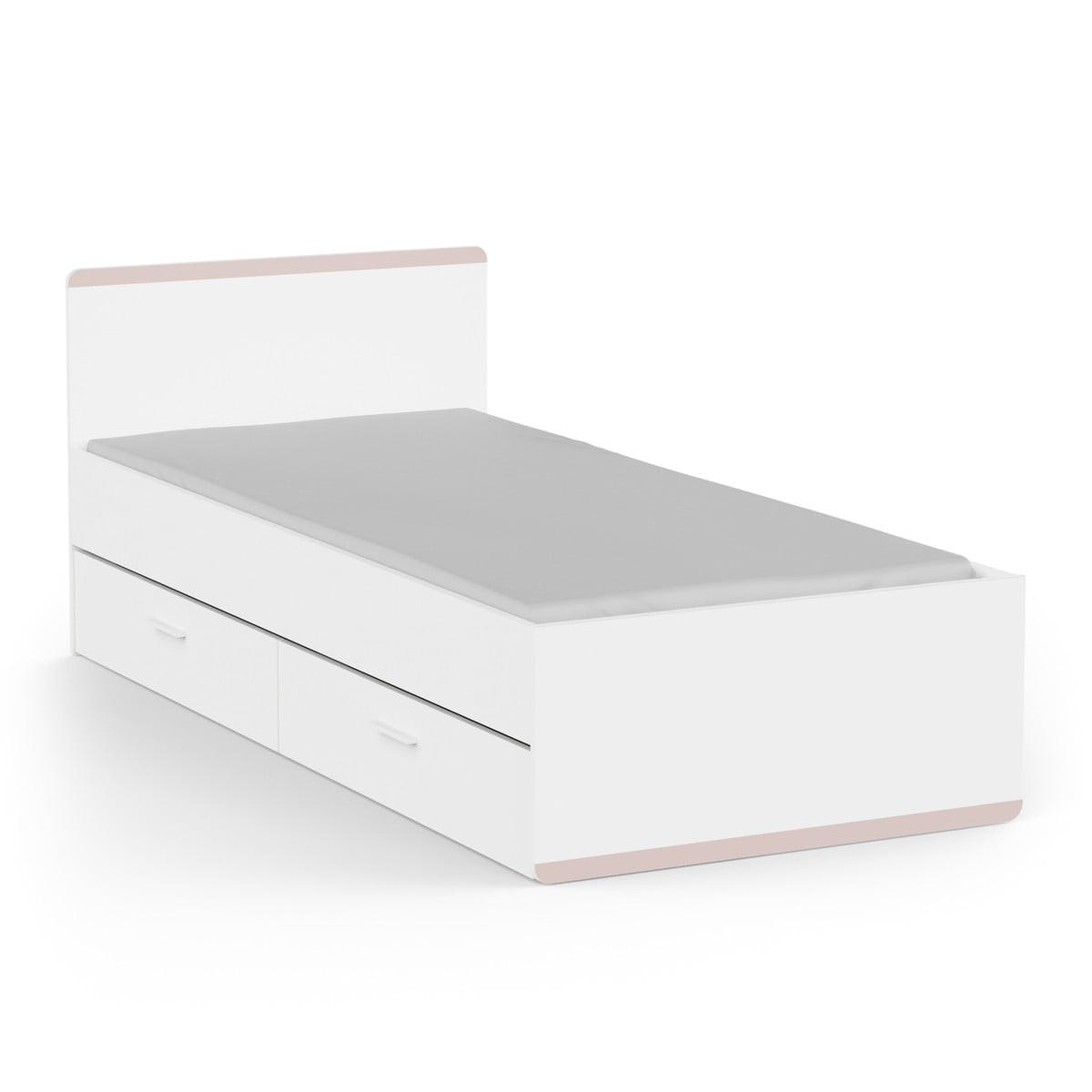BETT in Weiß, Sturmblau und Aprikose mit einem Set von 2 Schubladen 95/202,8/80,6 cm - Weiß, Holzwerkstoff (190/90cm) - Calicosy