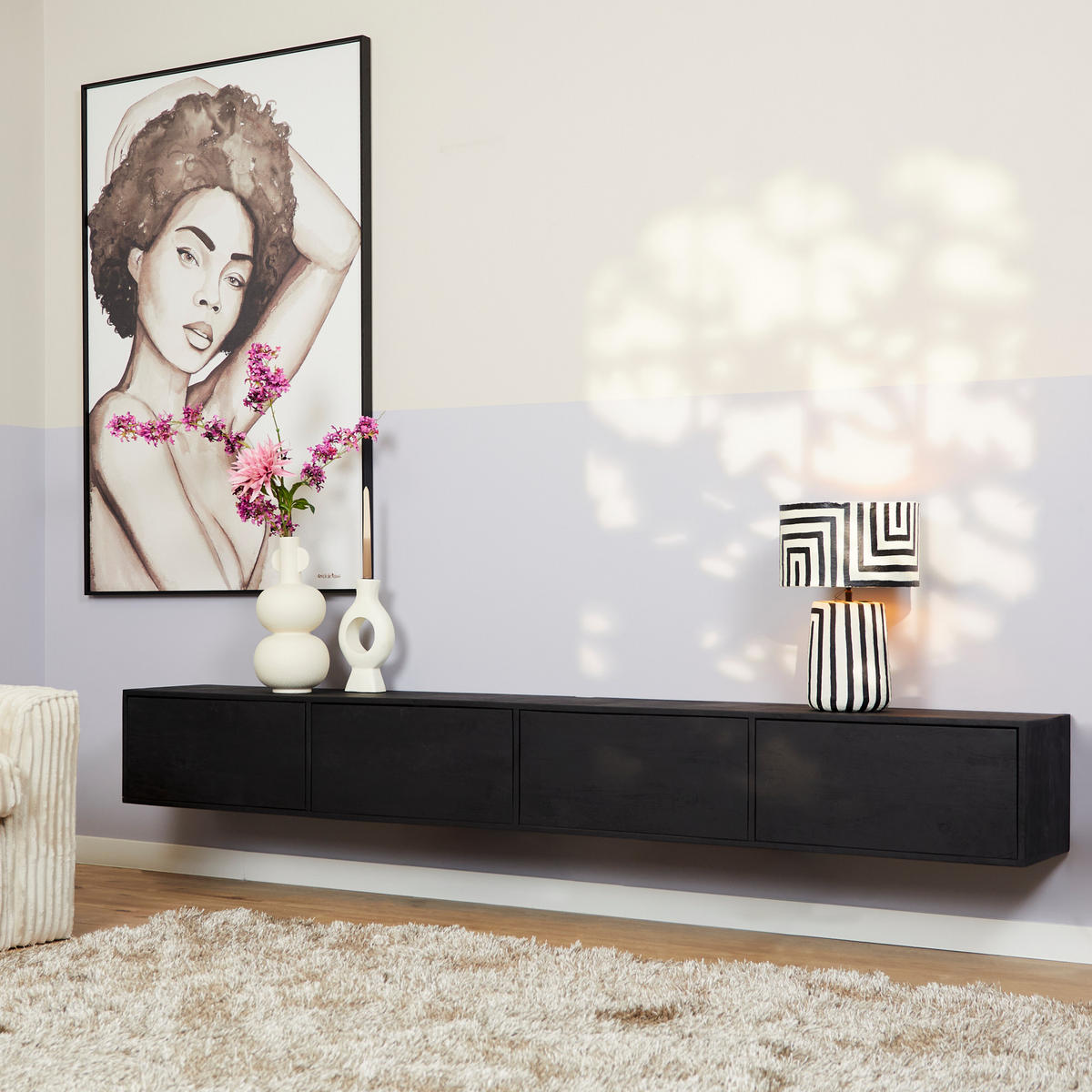 LOWBOARD Quantum Mangoholz 200 cm / 35 cm Schwarz - Schwarz, Holz (200/30/35cm) - Villa Möbel