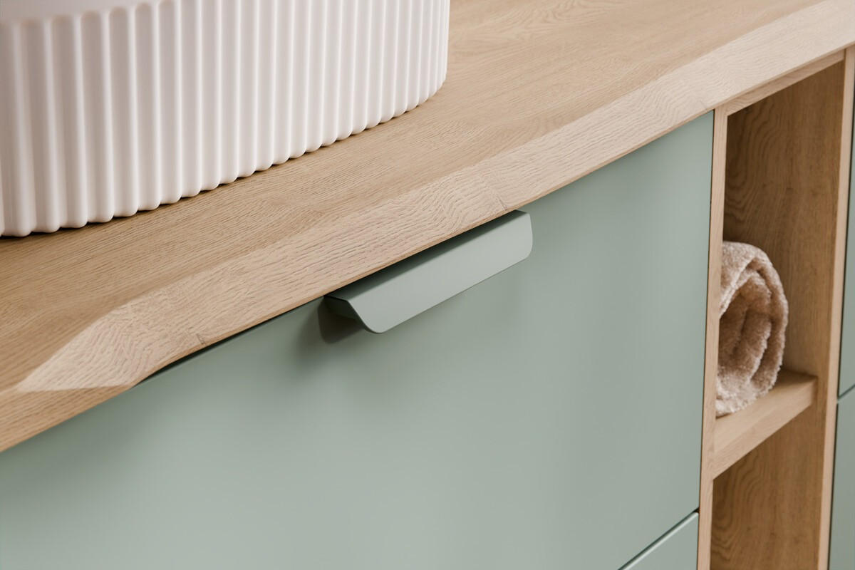 WASCHBECKENUNTERSCHRANK 80 cm 2Teile - Aster Green A BM415 in Grün Matt / Cremona-Eiche - Grün, Holz (80/52/46cm)