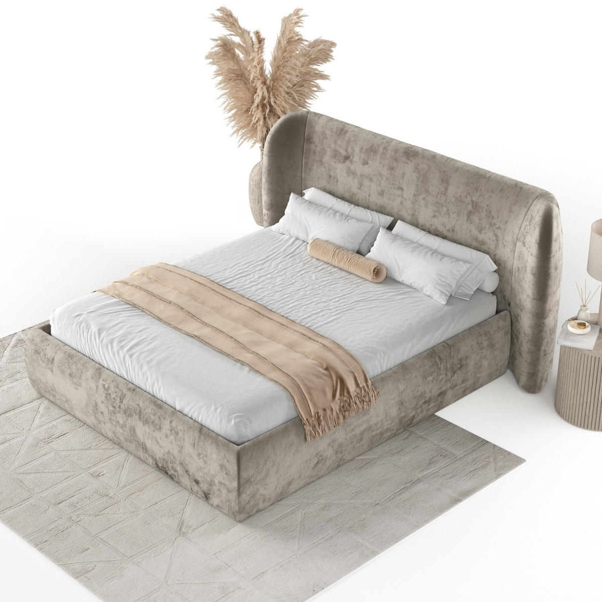 POLSTERBETT Bellano mit Stauraum 140/200 cm Beige im Lotta Stoff - Beige/Schwarz, Holz/Holzwerkstoff (140/200cm) - AltaBeds
