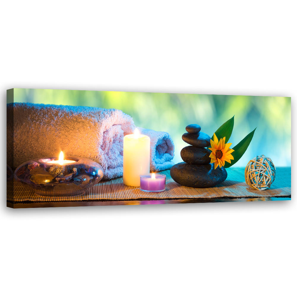 WANDBILD spa handtuch kerzen - Blau, Textil (90/30cm) - Feeby