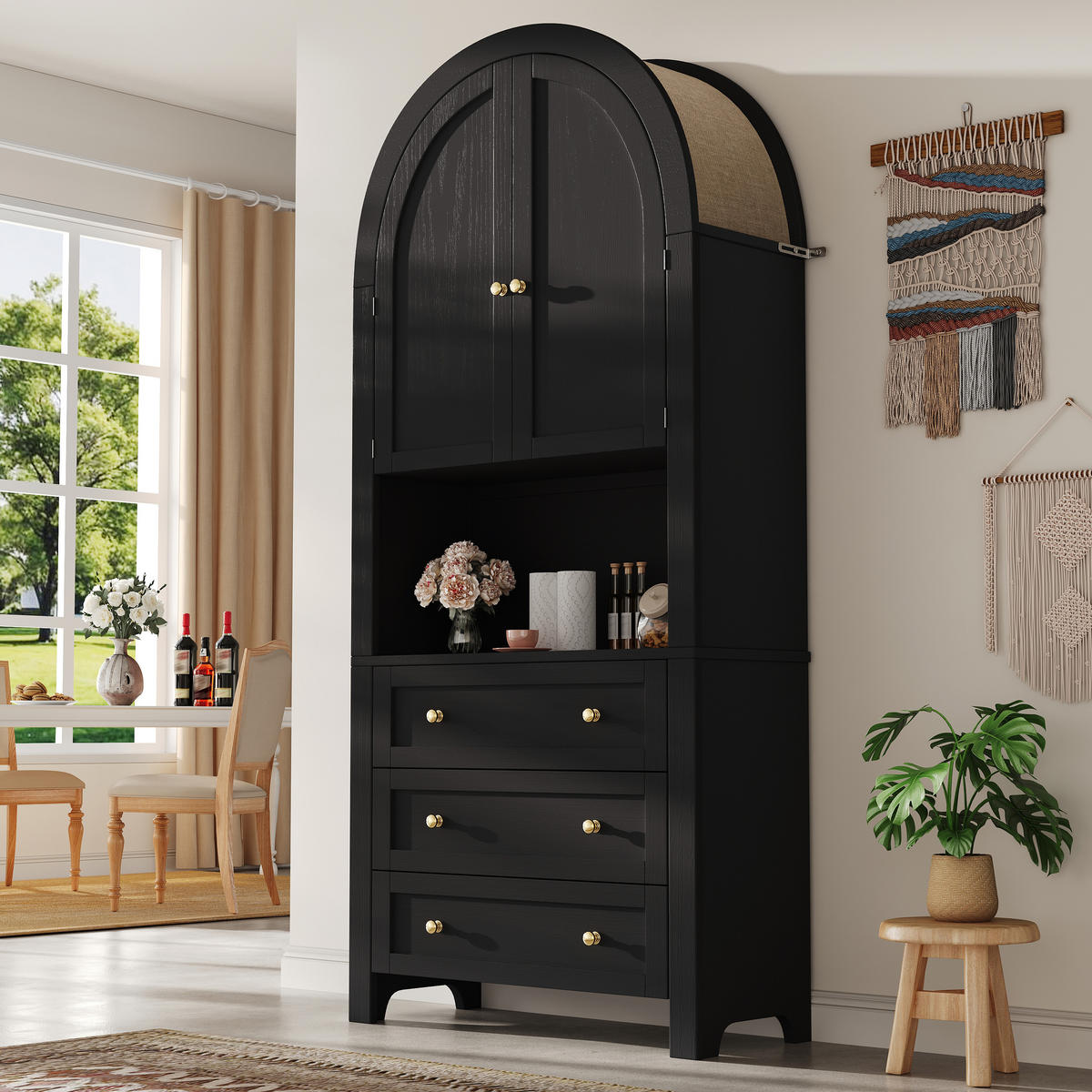BUFFETSCHRANK Schwarz 70/35/180 cm - Schwarz, Holz (70/180/35cm) - PANGIVO