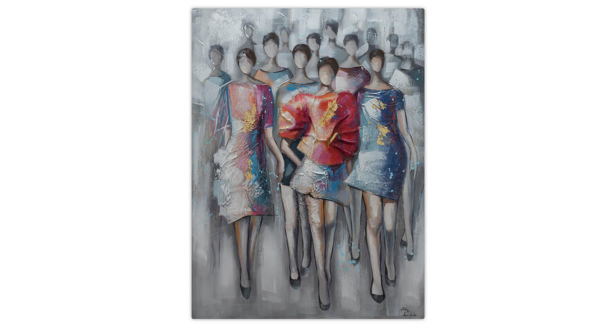 RUČNE MAĽOVANÝ AKRYLOVÝ OBRAZ 75/100 cm, sivý, figurálny motív - sivá, drevo/textil (75/100cm) - KUNSTLOFT