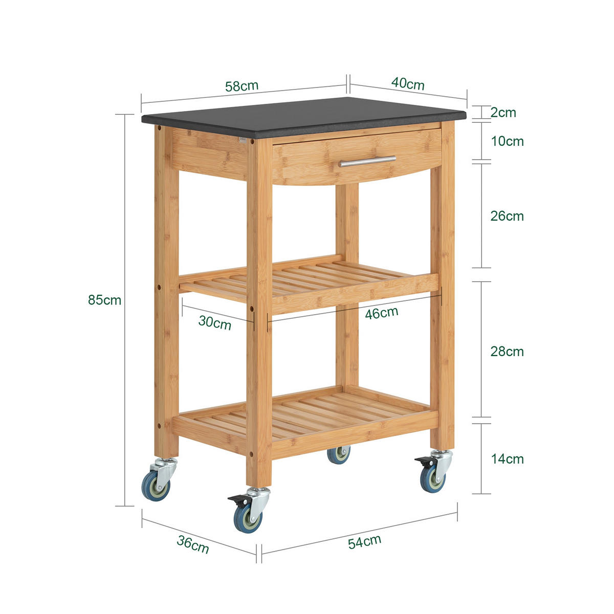 SERVIERWAGEN Bambus - Naturfarben, Naturmaterialien (58/85/40cm) - SoBuy