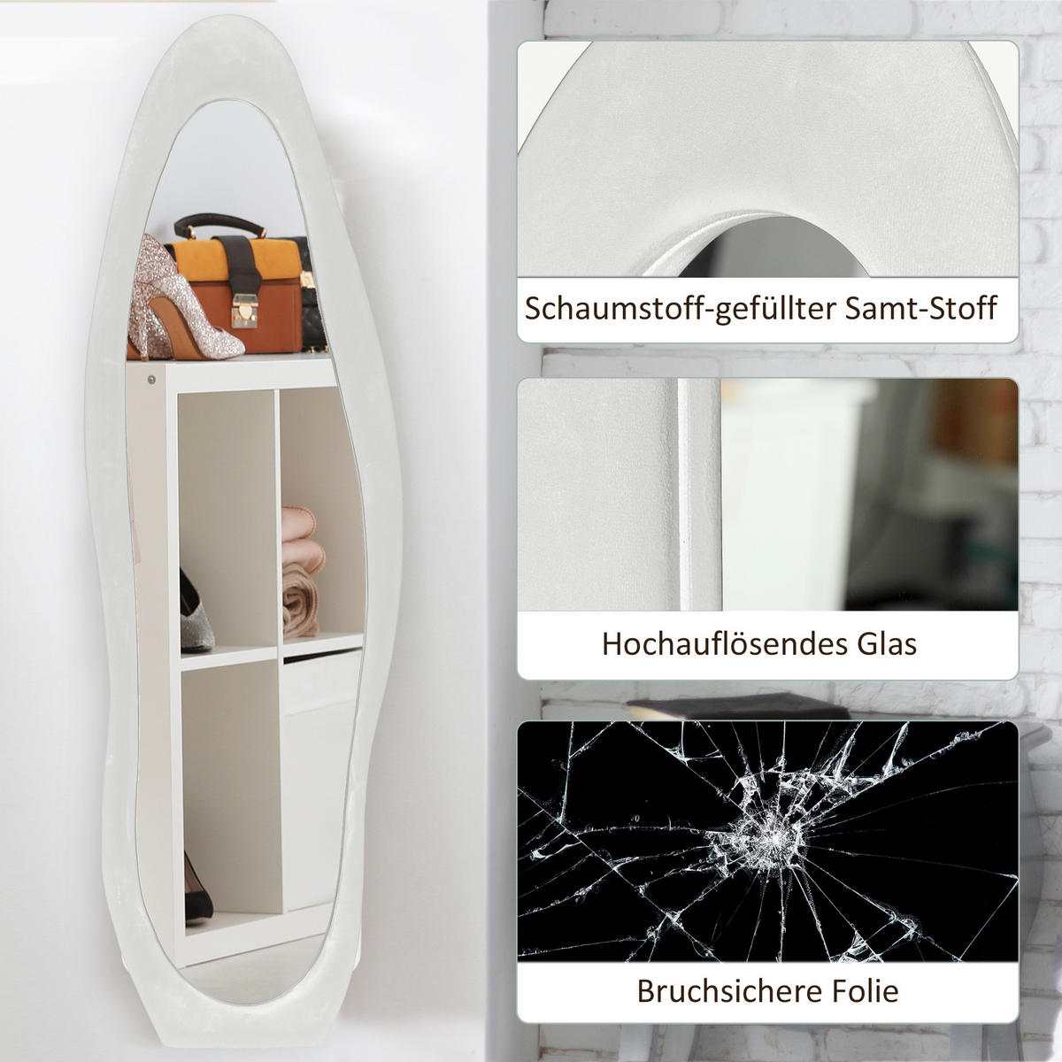 GANZKÖRPERSPIEGEL, 50 x 160 cm - Weiß, Glas (4/160/50cm) - HOMCOM