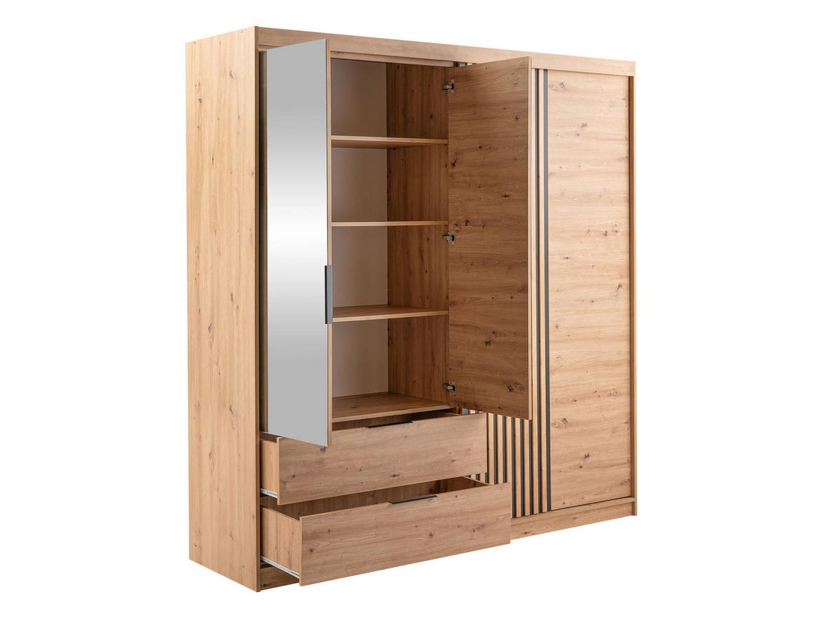 KLEIDERSCHRANK Majorka 203 - Schwarz/Eiche Artisan, Holzwerkstoff/Kunststoff (203/213/60cm) - MIRJAN24