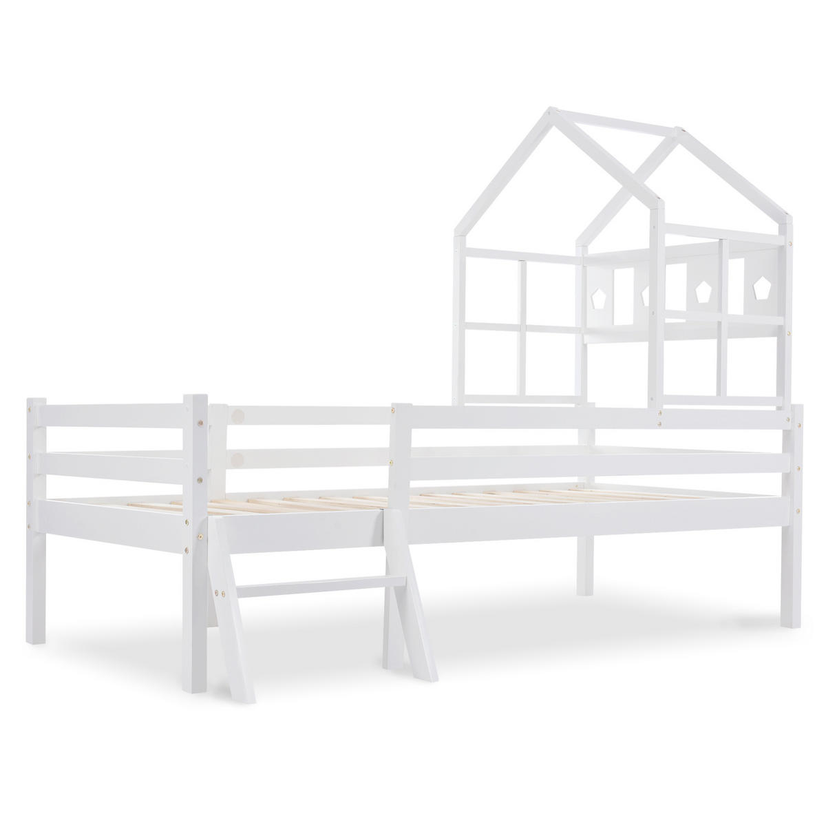 HOCHBETT 90/200 cm weiß mit Leiter und Schubladen aus Massivholz mit Matratze - Weiß, Holzwerkstoff (90/200cm) - OKWISH