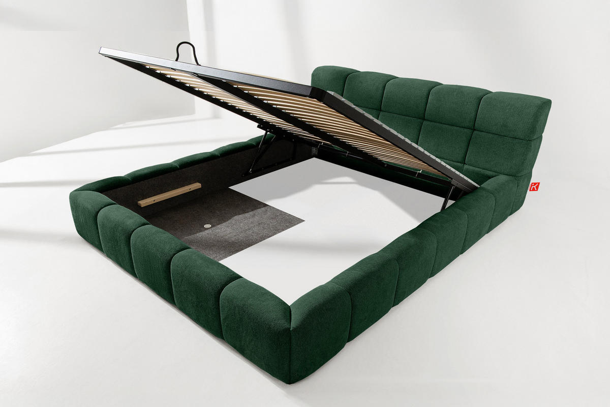 POLSTERBETT AERI 140/160/180/200 mit Rahmen und Bettkasten, dunkelgrün - Dunkelgrün, Holz/Holzwerkstoff (180/200cm) - KONSIMO®