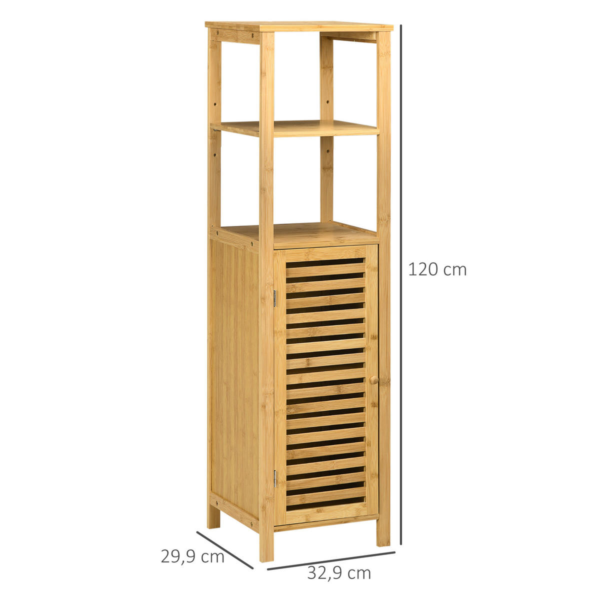 BADEZIMMER Kommode 32.9x29.9x120 cm Natur aus Bambus mit Lamellentür & verstellbaren Ablagen - Naturfarben, Naturmaterialien (32.9/120/29.9cm) - Modfu