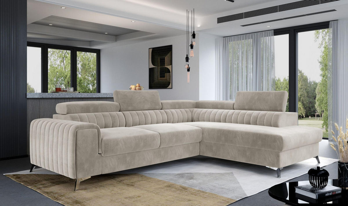 ECKSOFA - OLIVIER (Rechts, Hellbeige) - Creme, Textil (275/205cm) - Möblo