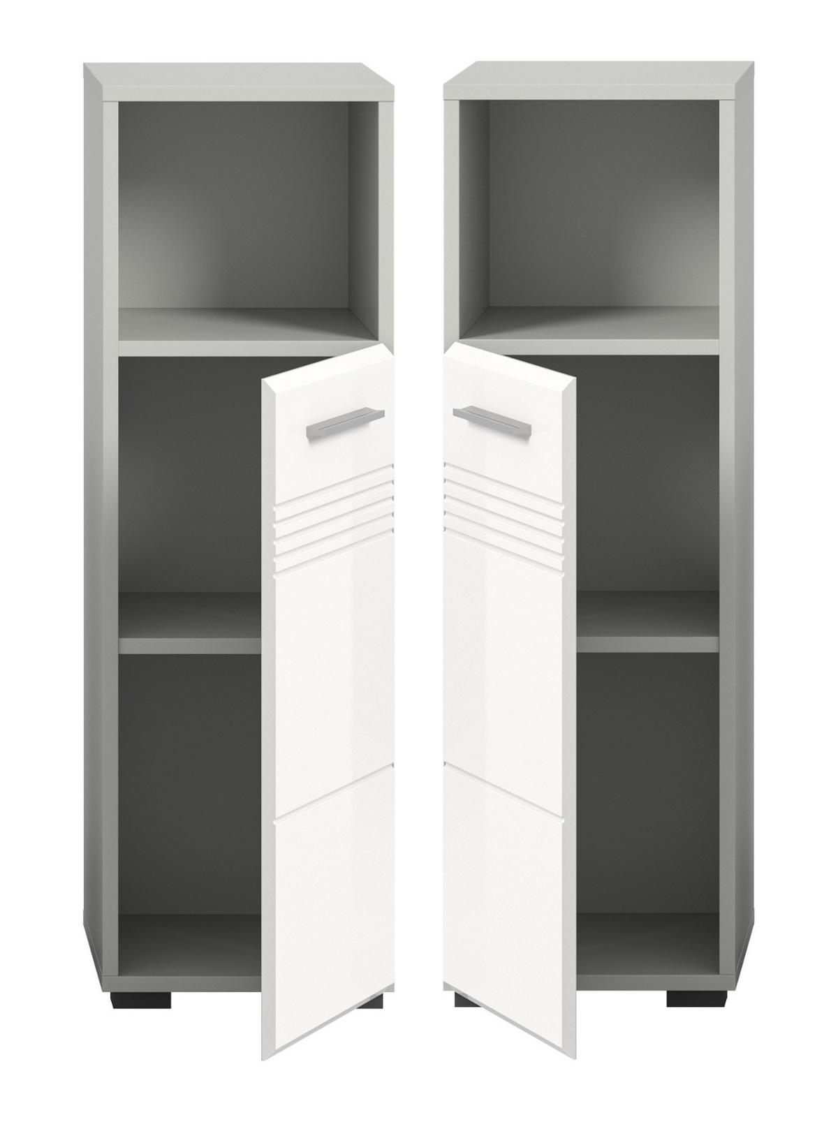 BADKOMMODE weiß Hochglanz, grau 30 cm, Badschrank mit Soft-Close - Weiß Hochglanz/Silberfarben, Holzwerkstoff/Kunststoff (30/95/30cm) - Inn.Furn