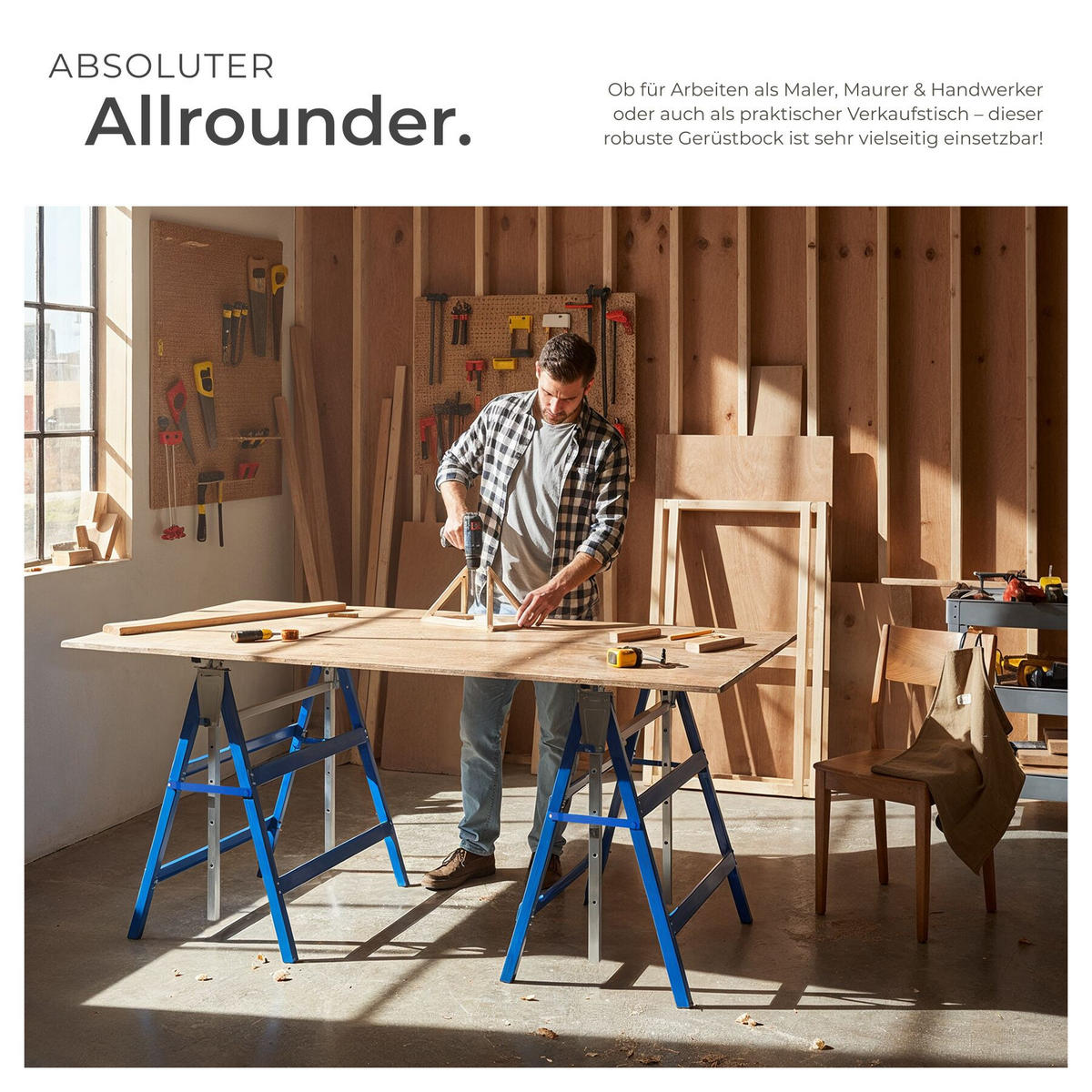 GERÜSTBOCK 2er Set, mit Sicherheitsspinden, blau - Blau, Metall (68.5/56.5/79.5cm) - tectake