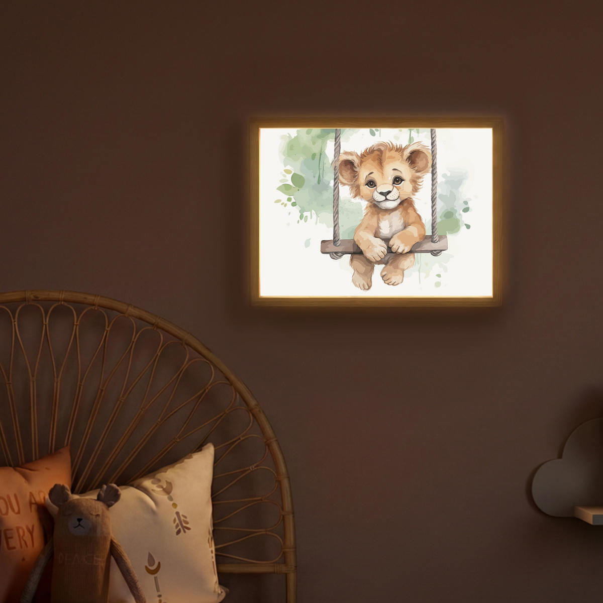 NACHTTISCHLAMPE MIT AKKU Löwe - Tier - Kinder - Dschungel 40x30 cm - Weiß, Holzwerkstoff (8/40/30cm) - OnlyWow