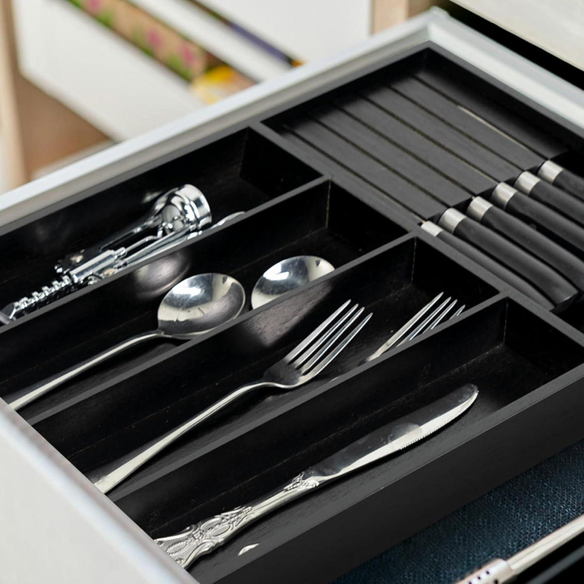 BESTECKEINSATZ mit Messerblock Schwarz - Schwarz, Naturmaterialien (32/4.5/43cm)