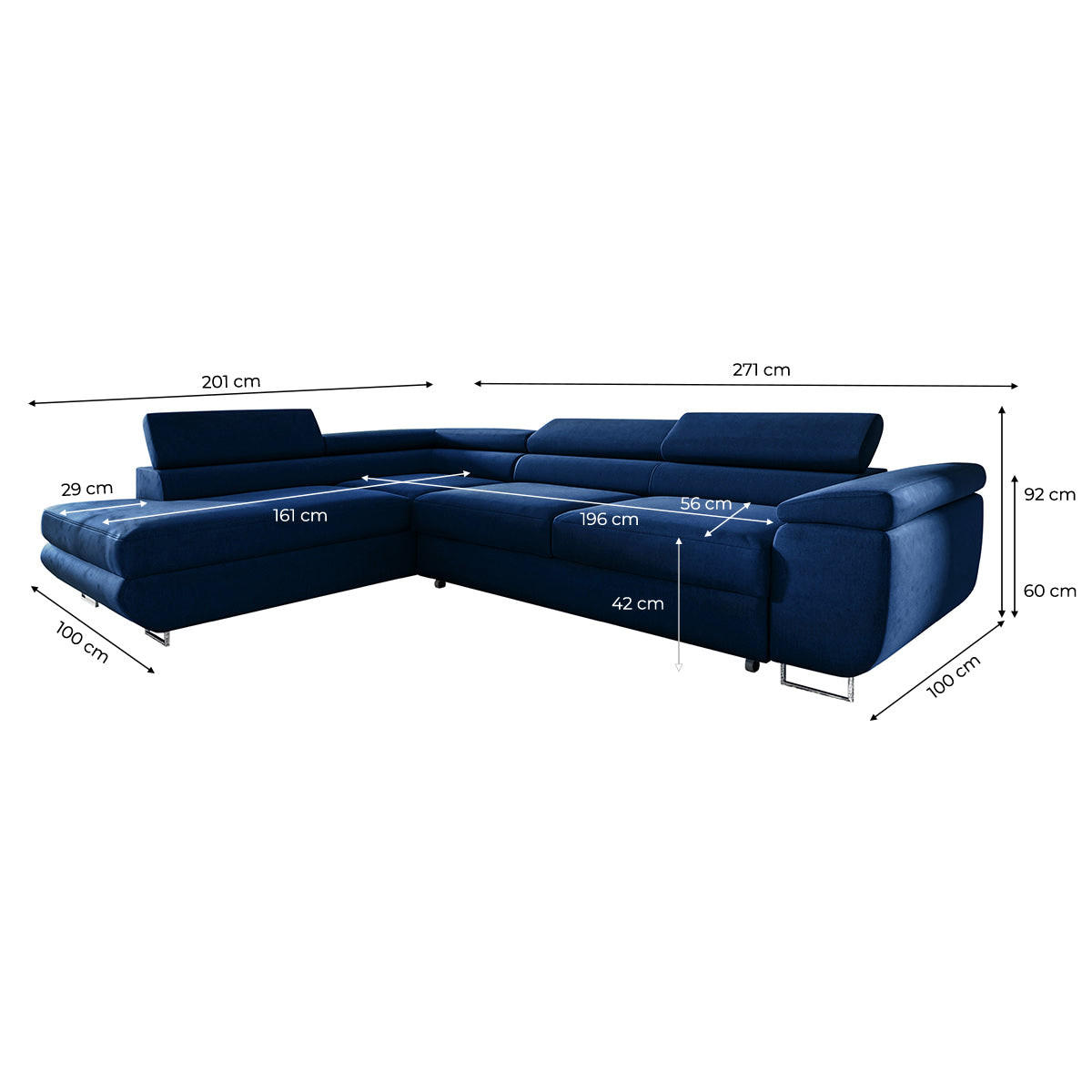 ECKSOFA Lyam 4 Sitzplätze Marineblau - Blau, Holzwerkstoff (271/201cm) - Petits-meubles