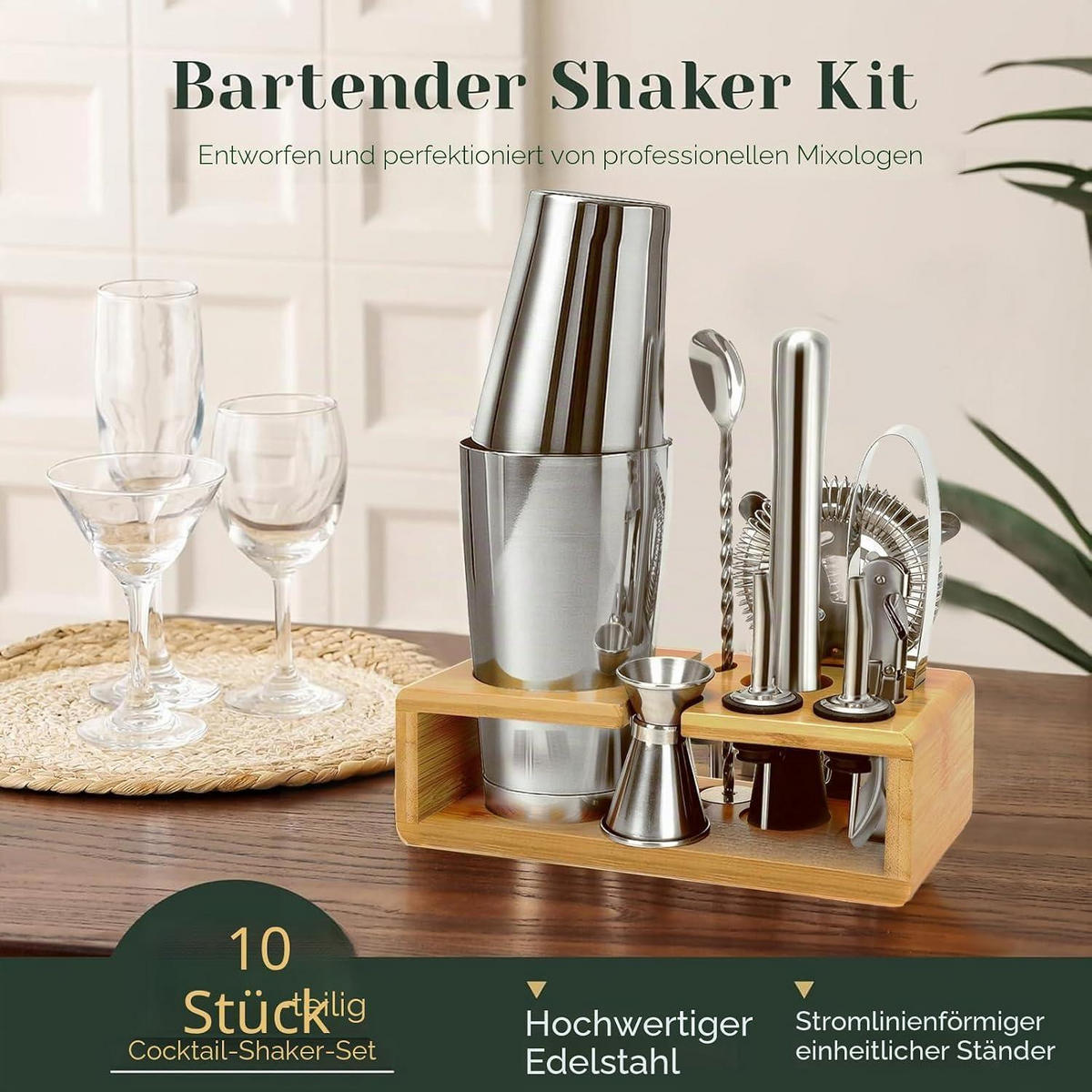 COCKTAIL Shaker Set 16-teiliges Set Edelstahl - Silberfarben, Metall (15/10/25cm)