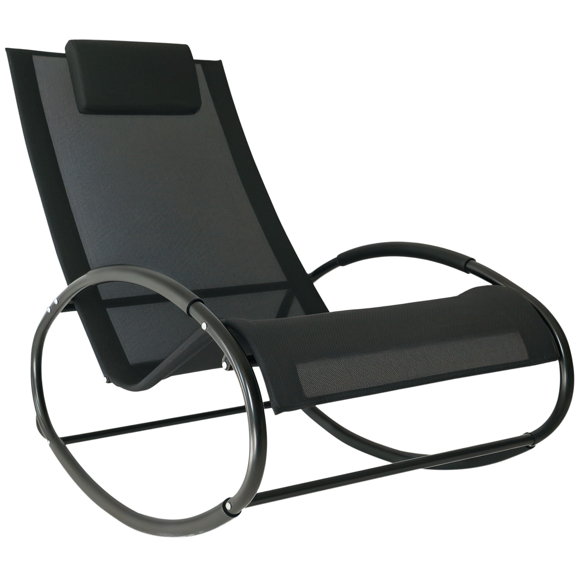 SCHAUKELSTUHL DE-06983 mit Kopfkissen, wetterfest, bis 120 kg Grau - Schwarz, Textil/Metall (62/88/105cm) - ComfortXL