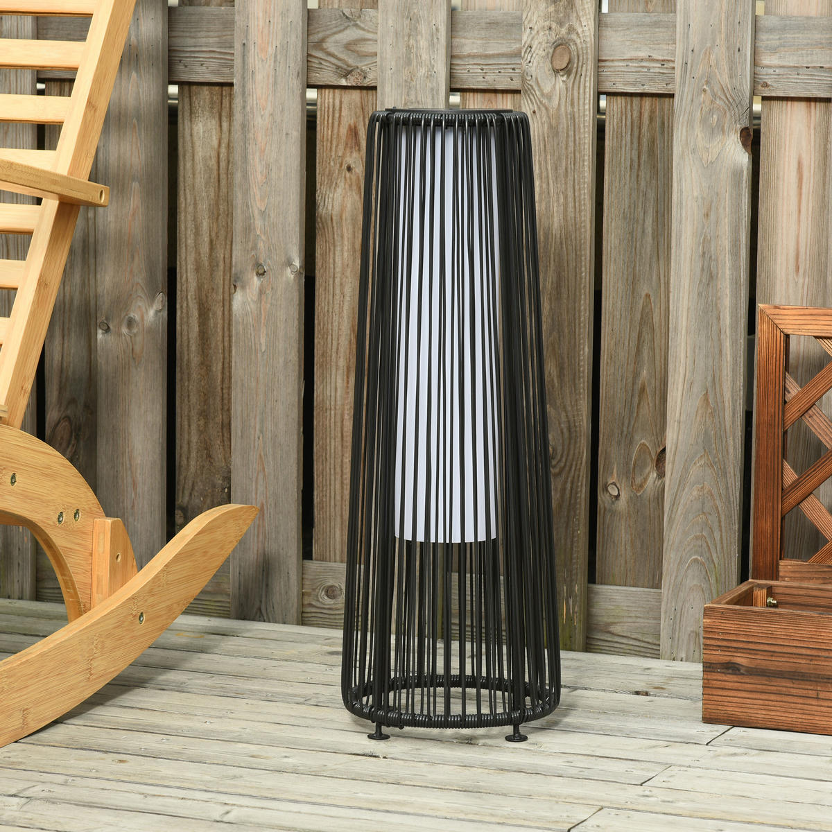 SOLARLAMPE, Rattan Solarleuchte LED Gartenleuchte mit Lichtsensor IP44 - Schwarz, Metall (21.5/21.5/61cm) - Outsunny