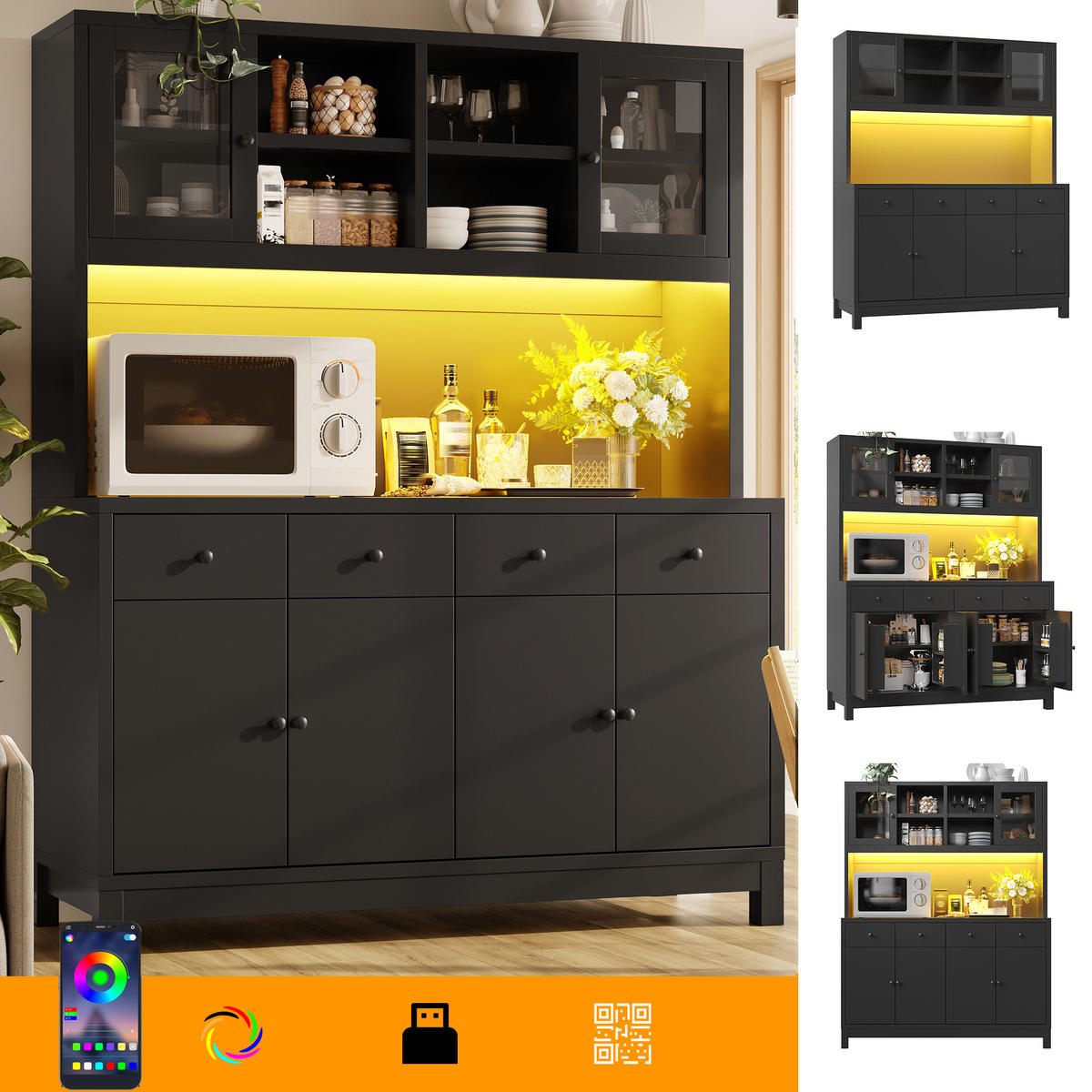 GESCHIRRSCHRANK Schwarz 140/38.5/180 - Schwarz, Holzwerkstoff (140/180/38.5cm)