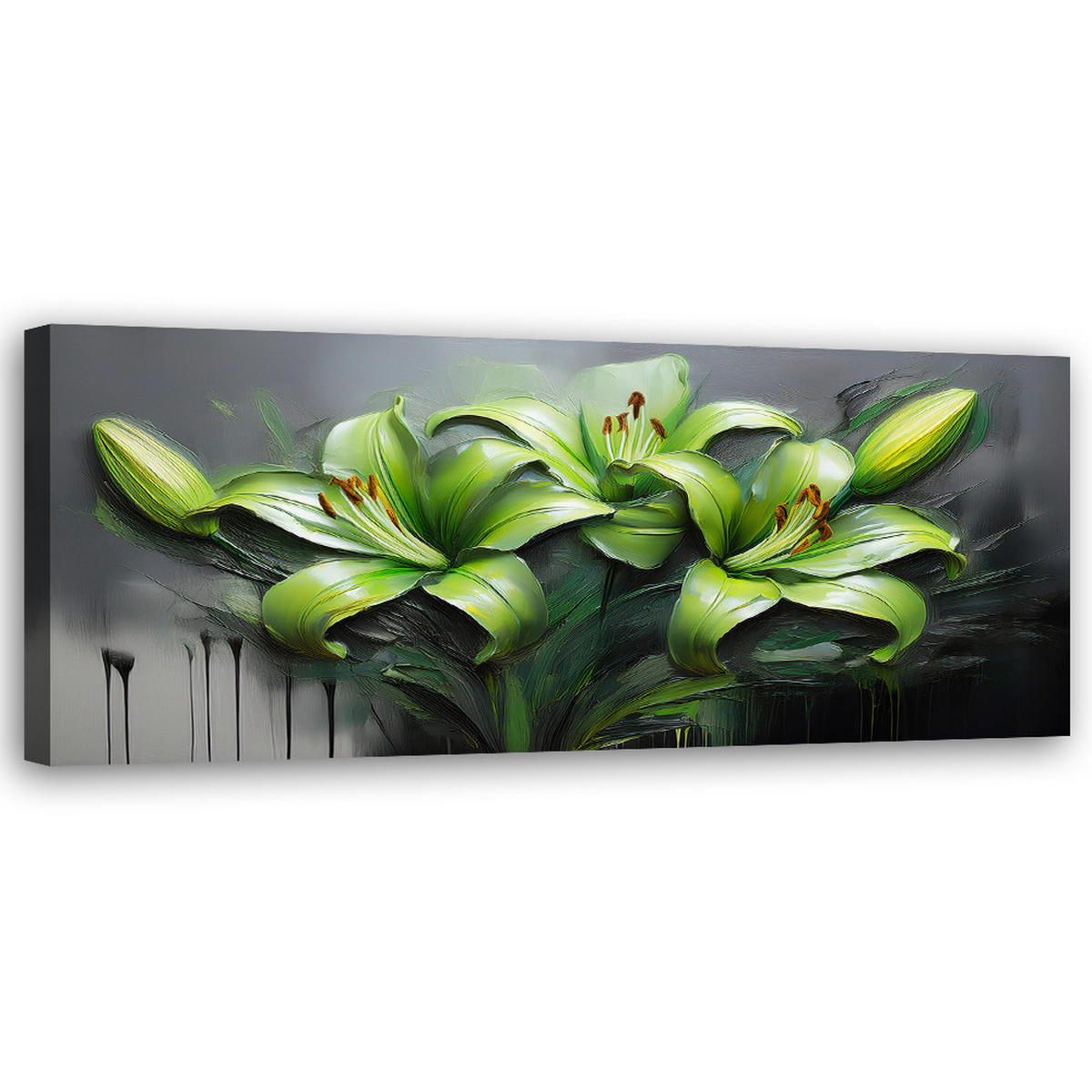 WANDBILD abstrakte grüne lilien gemalte blumen - Grün, Textil (90/30cm) - Feeby