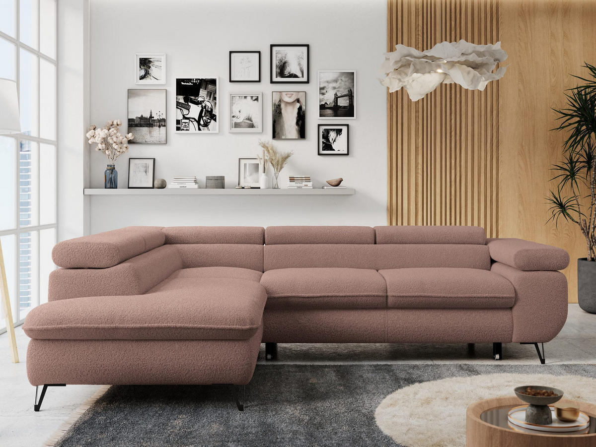 ECKSOFA PETER L Rosa Boucle - Links Seite - Schwarz/Rosa, Textil/Metall (208/273cm) - MKS