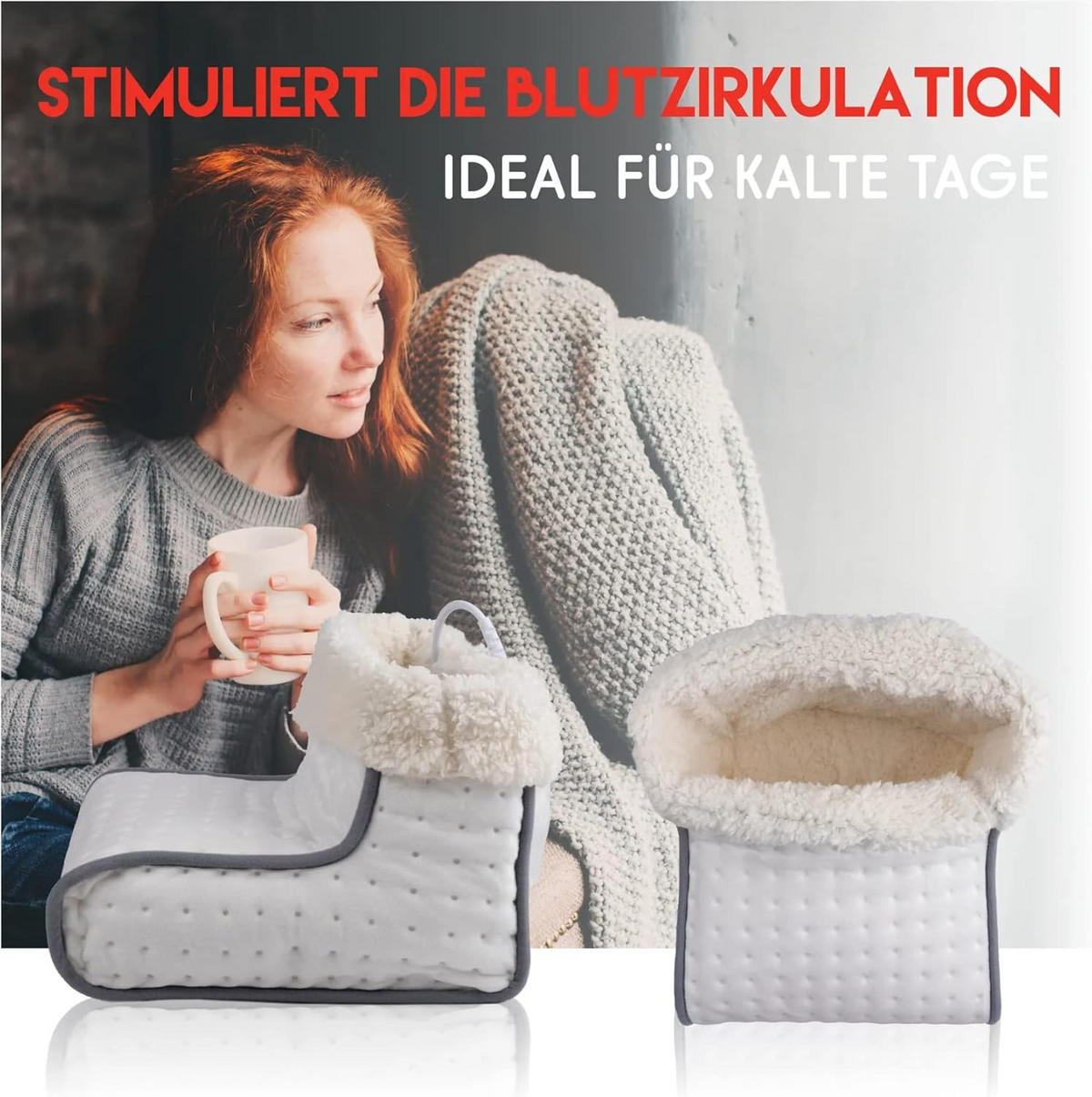 FUSSWÄRMER FW-001A Elektrisch Weiß 100W mit 3 Heizstufen, Fußheizung, Wärmekissen, Fußwärmer Elektrisch, Heizkissen, Winterwärmer, Wärmegerät - Weiß, Textil (30/25/30cm) - Alpina