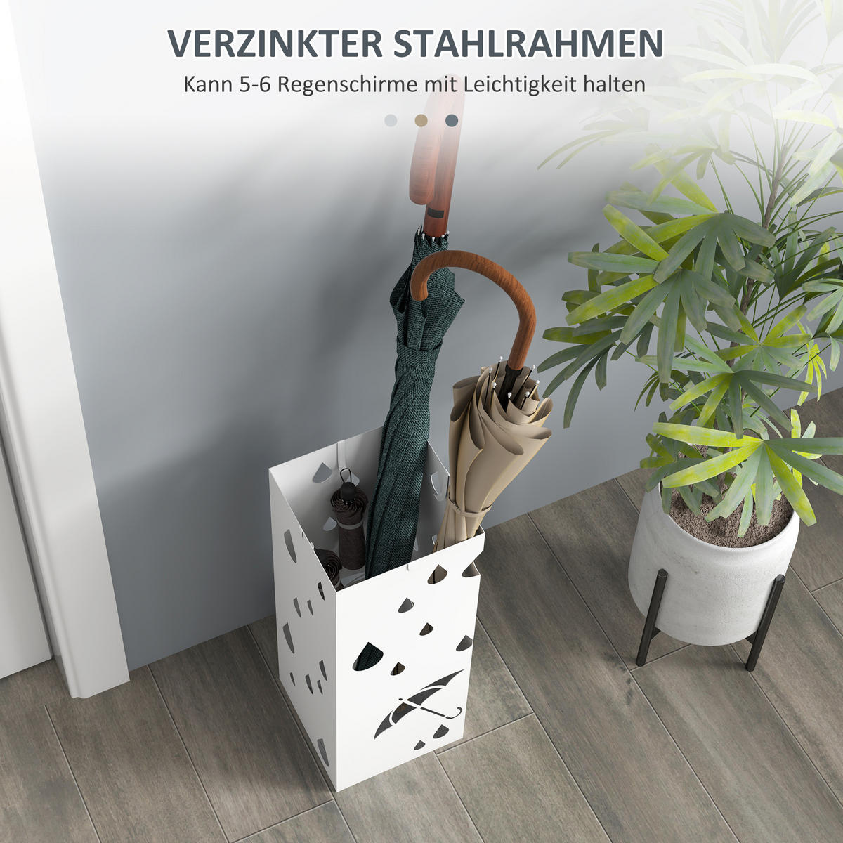 REGENSCHIRMSTÄNDER mit 4 Haken, Stahl 15,5 x 15,5 x 40 cm Weiß - Weiß, Metall (15.5/40/15.5cm) - HOMCOM