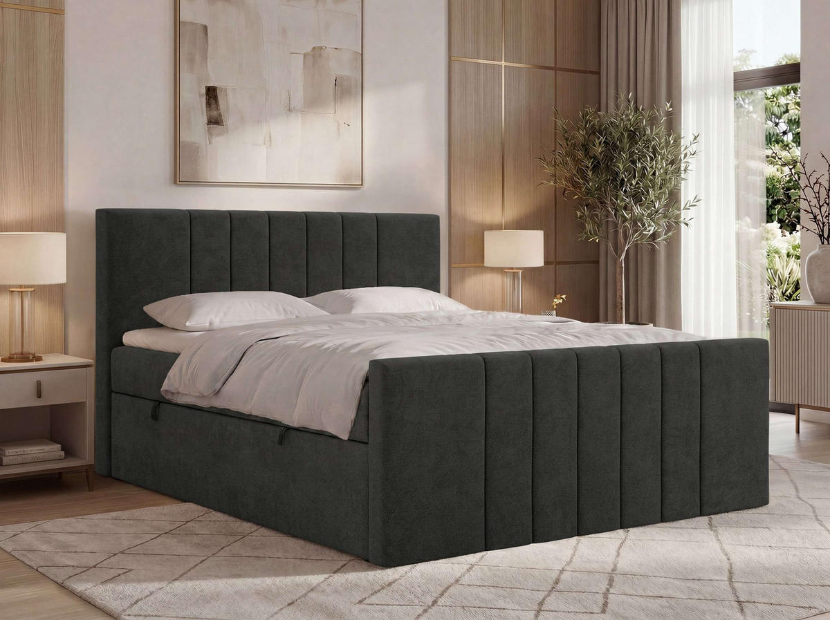 BOXBETT INERO DUO 200/200 - Dunkelgrau Stukture - Topper Visco - H3 - Dunkelgrau/Schwarz, Kunststoff/Textil (200/200cm) - MKS