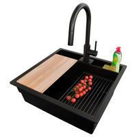 GRANITSPÜLE Bergen Pocket, 2-er set Alles Schwarz 56/54 cm 1 Becken + Küchenarmatur 40/20 cm + Ablauf-Set + Küchenzubehörset ab 60er Unterschrank - Beige/Schwarz, Kunststoff (56/20/54cm) - Primagran