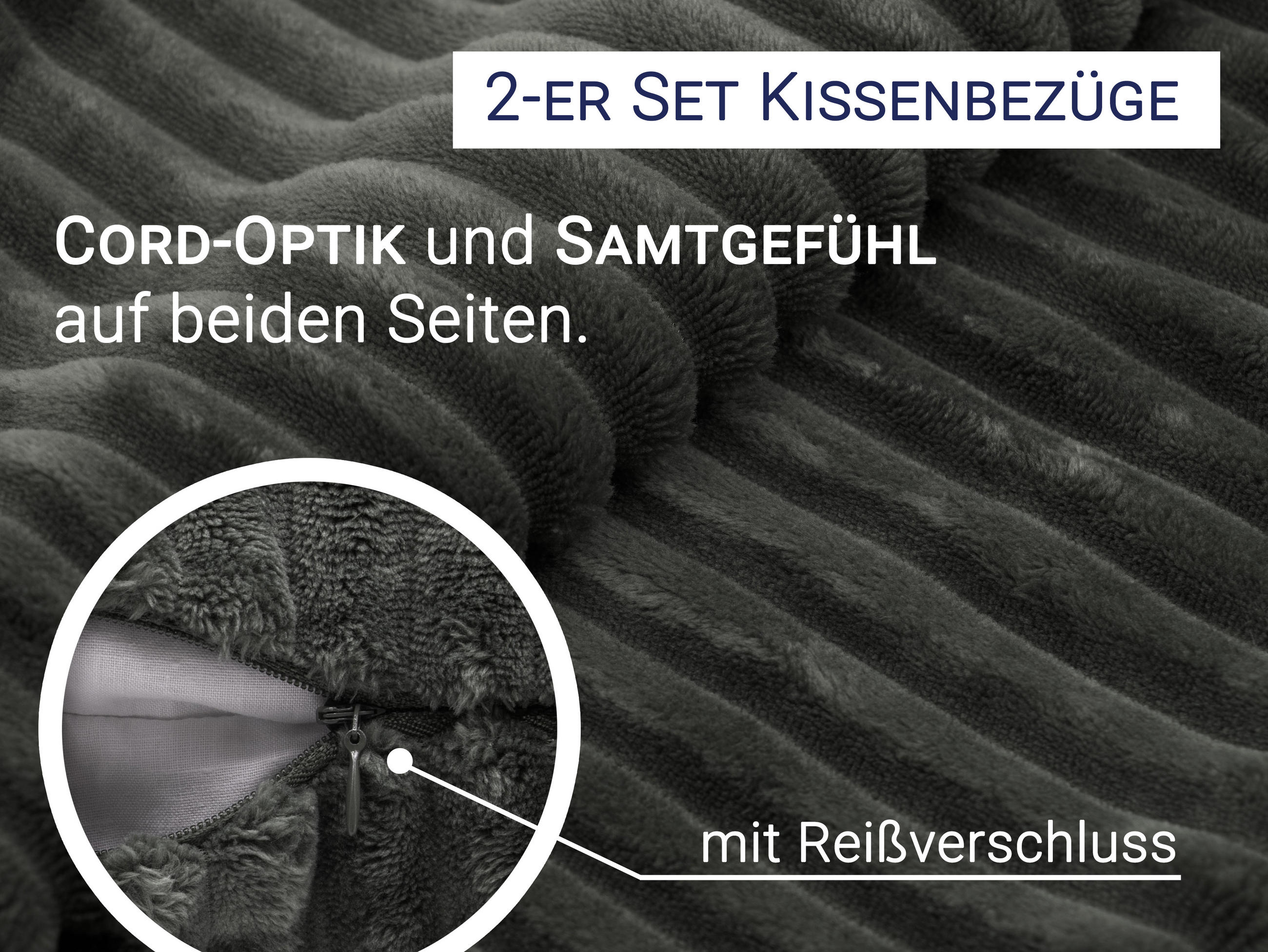 KISSENBEZUG, 2er-Set, 40 x 40 cm, 100% Polyester, Grau - Graphitfarben, Textil (40/40cm) - Zollner