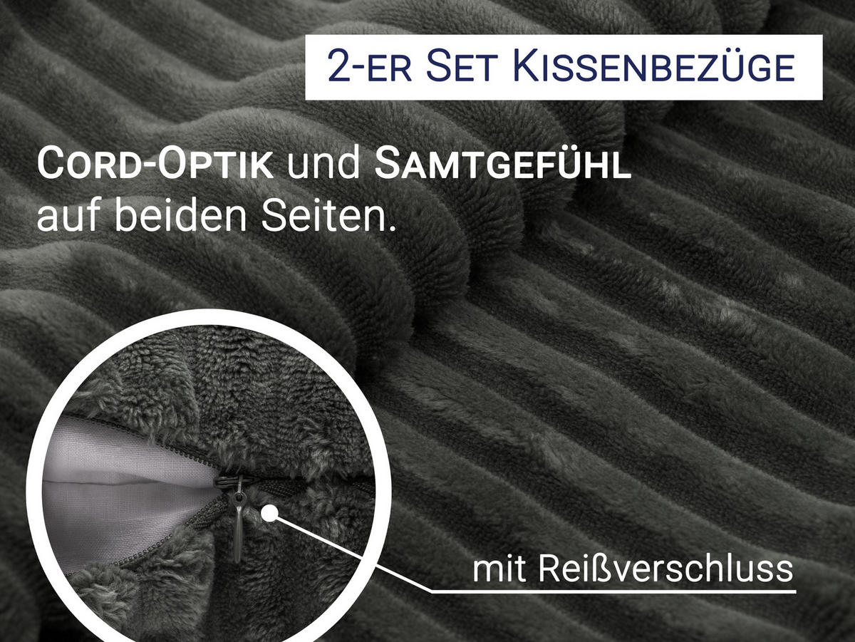 KISSENBEZUG, 2er-Set, 40 x 40 cm, 100% Polyester, Grau - Graphitfarben, Textil (40/40cm) - Zollner