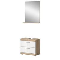 BADMÖBEL-SET weiß Hochglanz, Eiche 2-teilig 60 cm, mit Schubkästen - Weiß Hochglanz/Eichefarben, Holzwerkstoff (60/191/37cm) - Inn.Furn