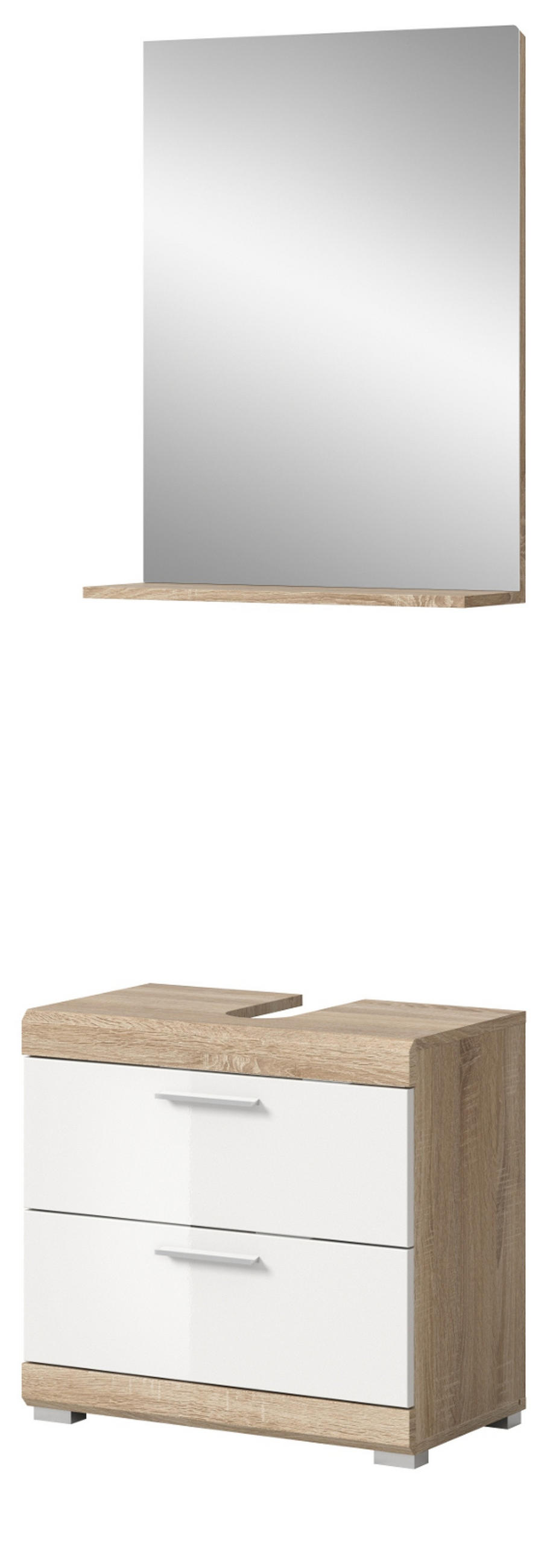 BADMÖBEL-SET weiß Hochglanz, Eiche 2-teilig 60 cm, mit Schubkästen - Weiß Hochglanz/Eichefarben, Holzwerkstoff (60/191/37cm) - Inn.Furn