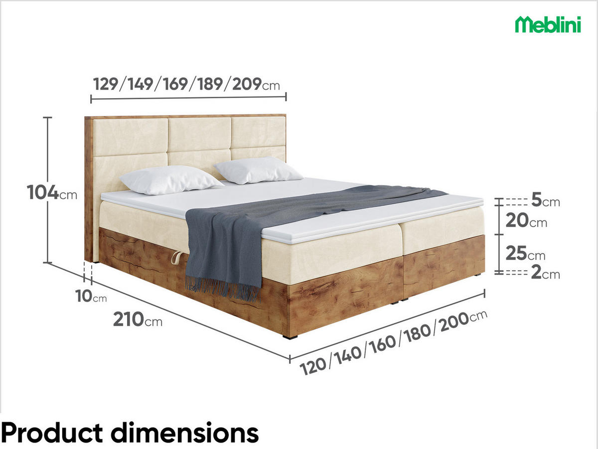 BOXBETT Lofty 2 - Beige/Schwarz, Holzwerkstoff/Textil (120/200cm) - Meblini