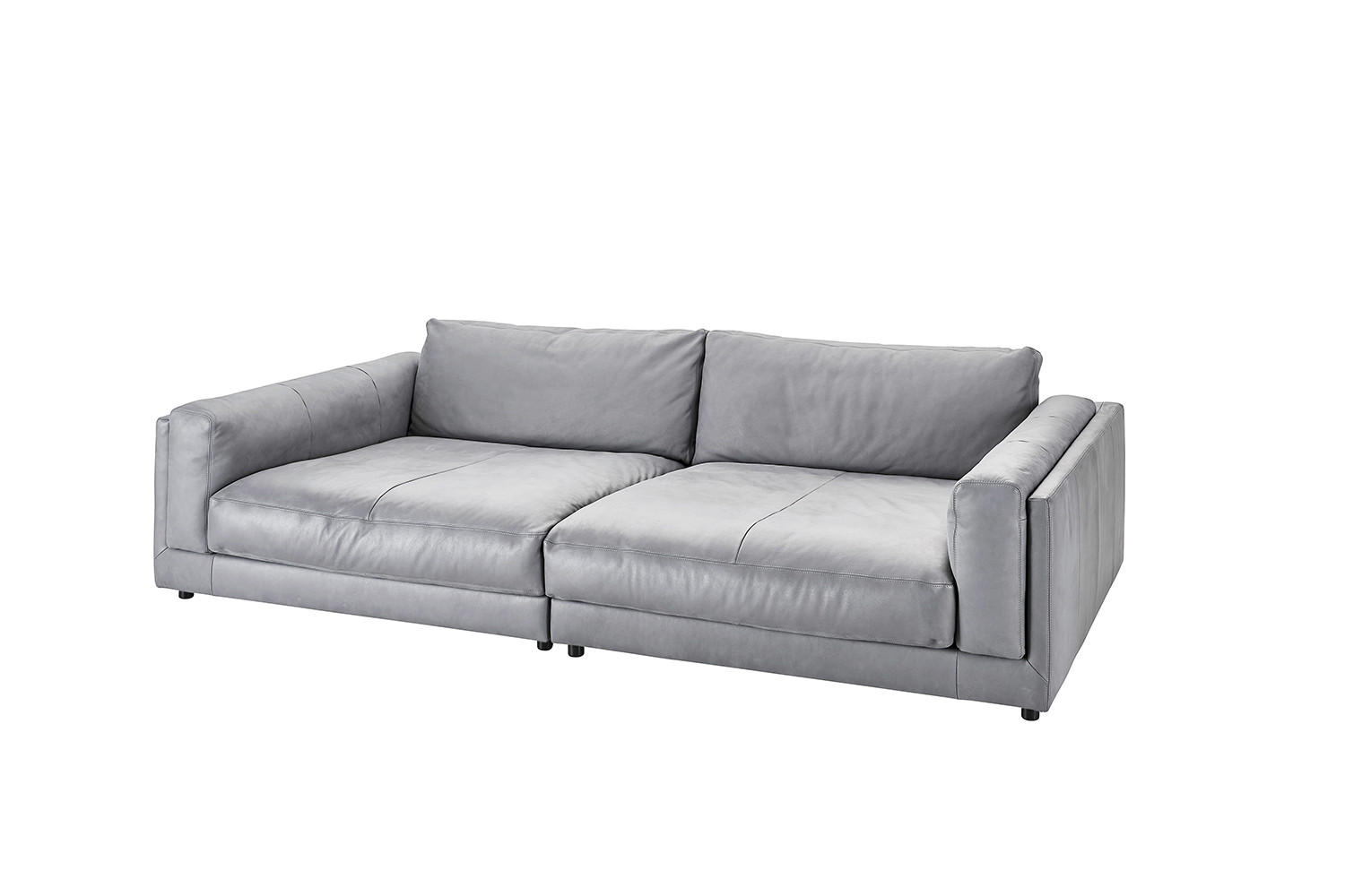 BIG SOFA RAINA Grau Leder - Schwarz/Grau, Leder/Kunststoff (254/85/150cm) - KAWOLA