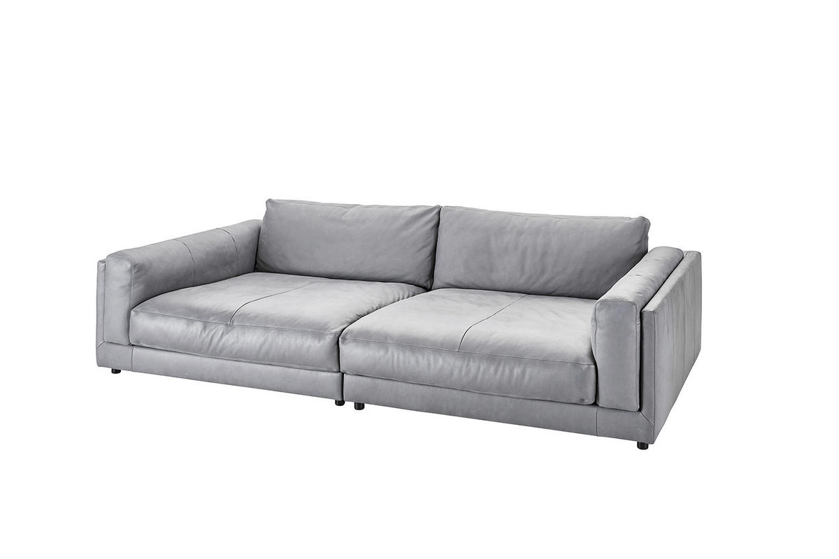 BIG SOFA RAINA Grau Leder - Schwarz/Grau, Leder/Kunststoff (294/85/150cm) - KAWOLA
