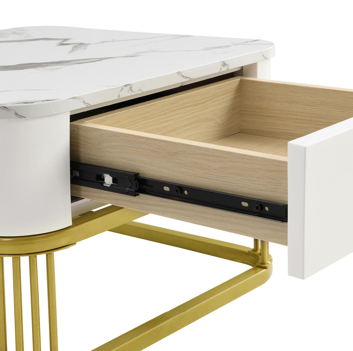 COUCHTISCH 60/60/44.5+50/50/34.5 cm in Weiß/Gold aus MDF mit Schublade - Weiß, Holzwerkstoff (60/60/45cm) - OKMYHOME