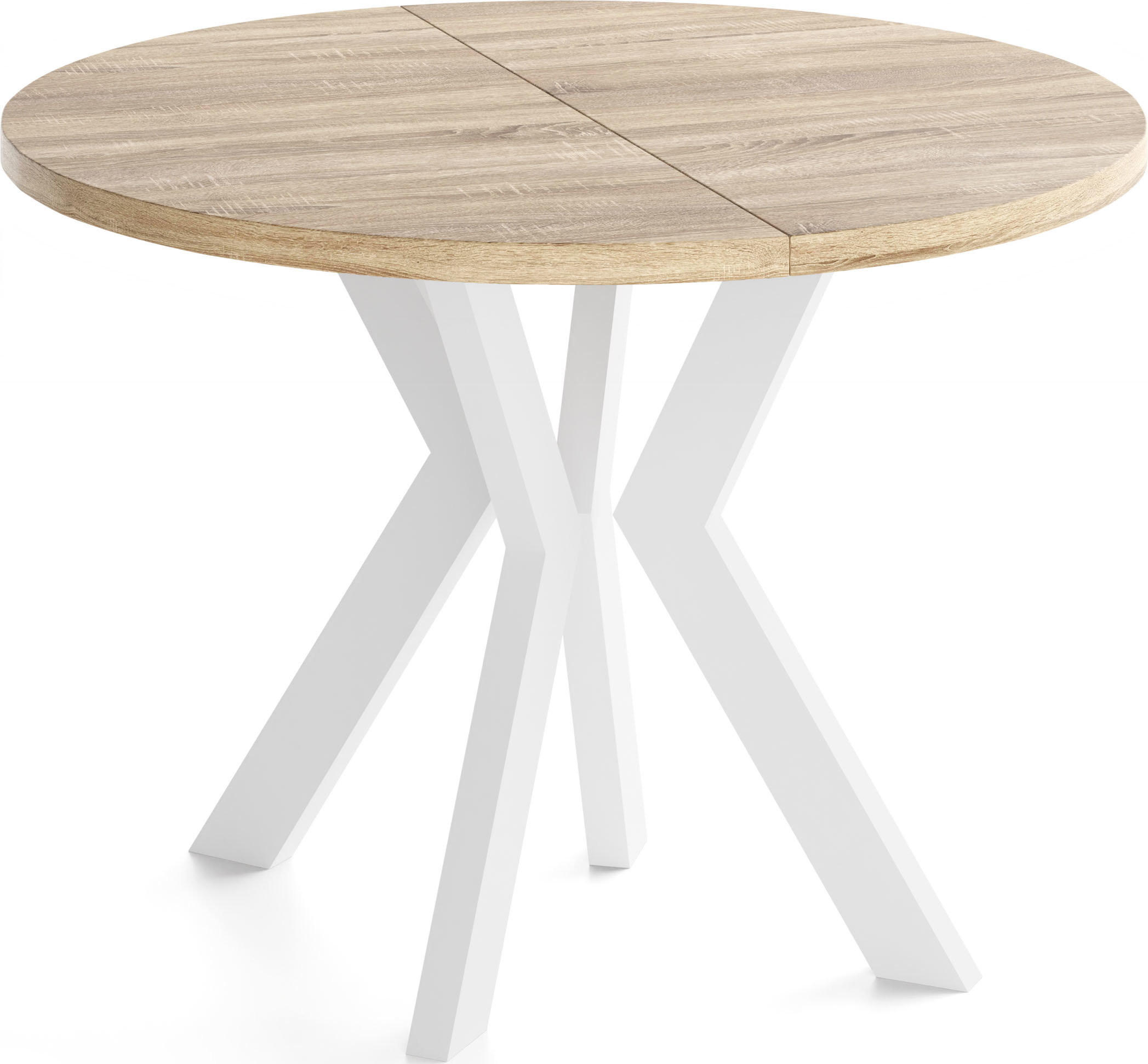 ESSTISCH Savio Weiß rund ausziehbar verlängerbar, Eiche Sonoma Hellbraun 90-190/90/77 cm - Braun/Weiß, Holz/Holzwerkstoff (90/190/77cm) - WFL GROUP