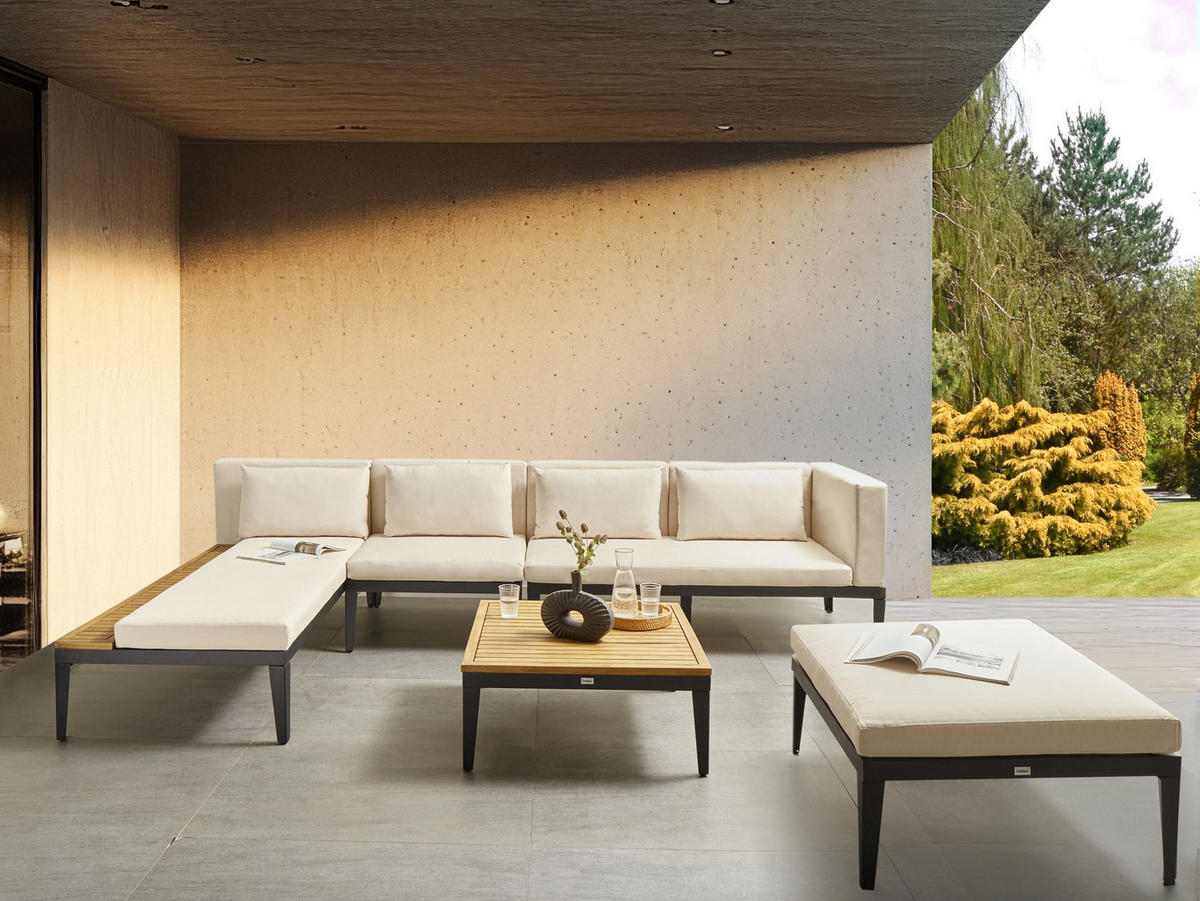 LOUNGE-SET 4-Sitzer Beige Bracciano - Hellbraun/Beige, Holz - Beliani