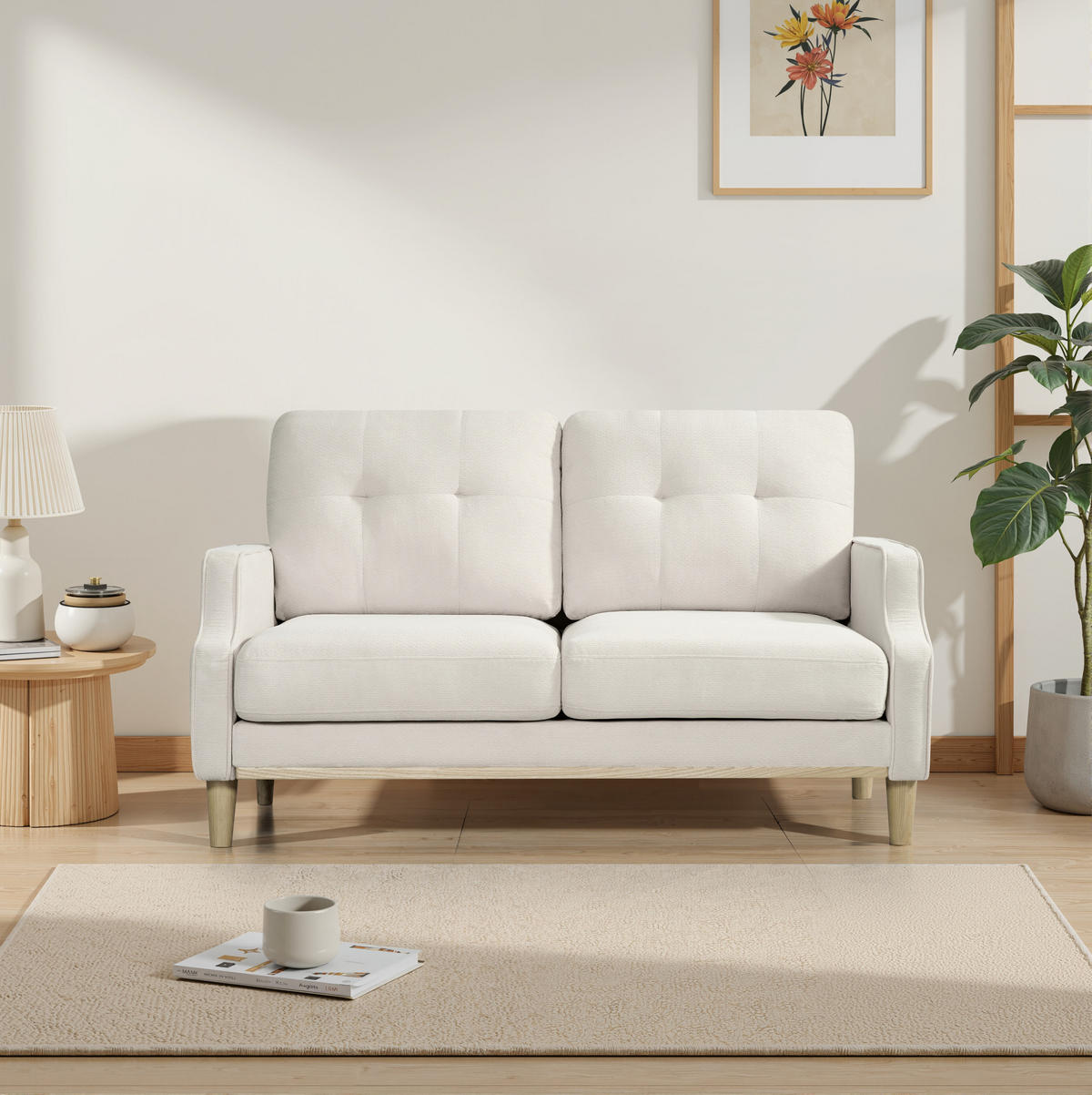 SOFA mit USB-Anschluss Stoff Beige - Beige, Holzwerkstoff (135/85/72cm) - Meubliv