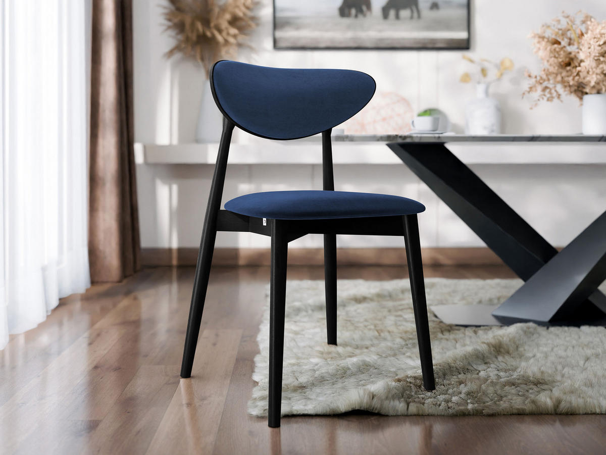 WOHNZIMMER STUHL KT65/C, Holzfarbe: Schwarz - Blau/Schwarz, Holz/Textil (48/80/49cm) - MIRJAN24
