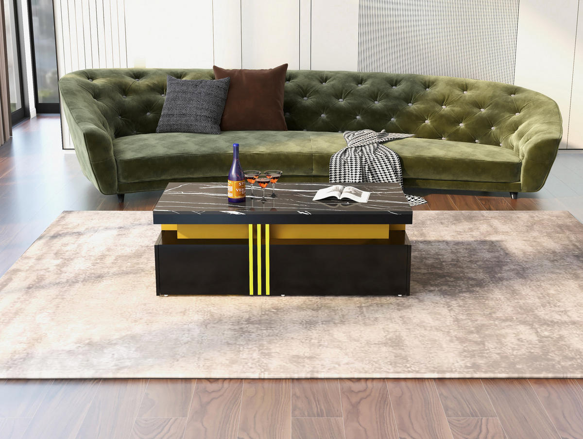 KONFERENČNÍ stolek 100/50/40 cm černý z dřevotřísky se 2 zásuvkami a lesklou deskou - černá, kompozitní dřevo (50/100/40cm) - OKWISH