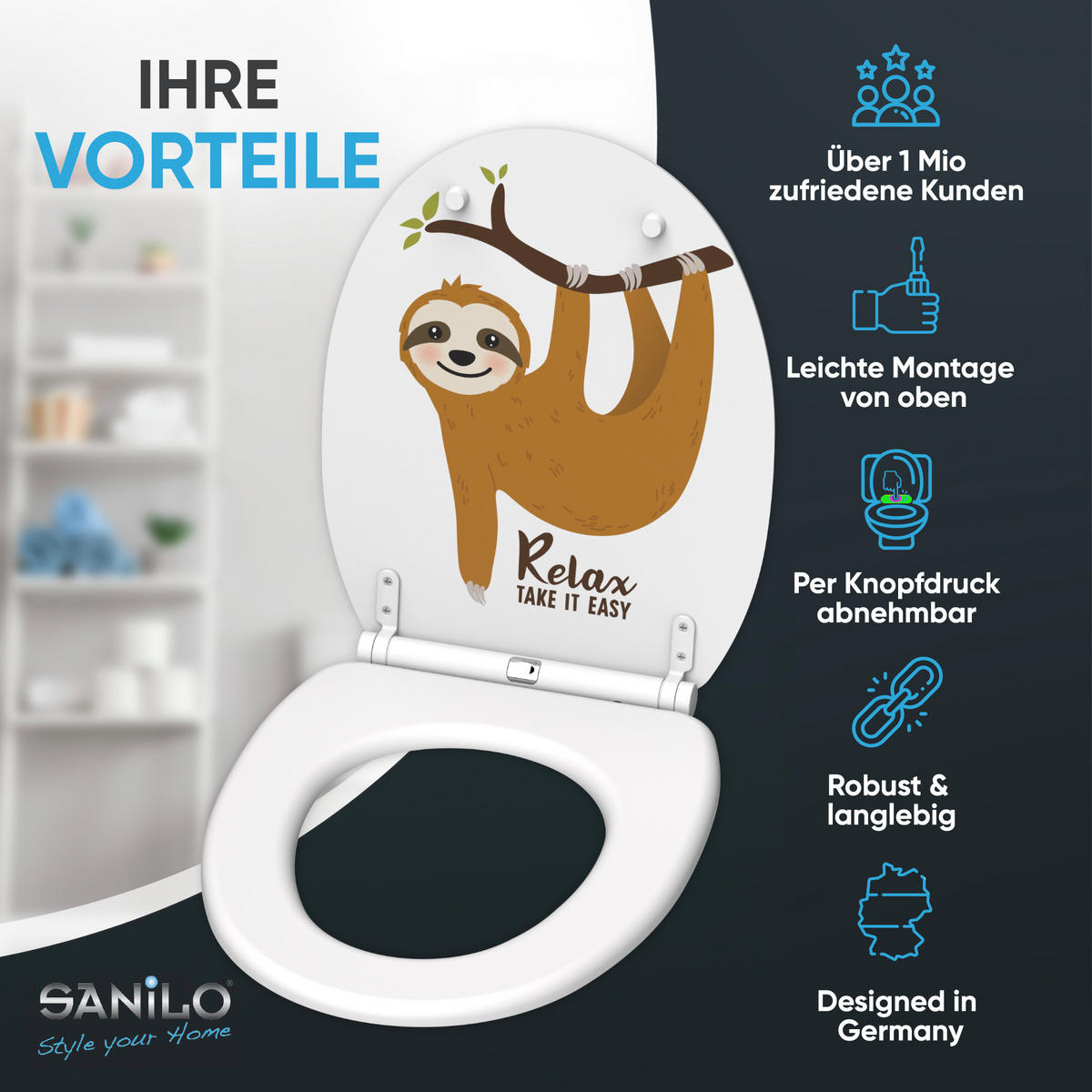 WC-SITZ mit Absenkautomatik & Top Fix Faultier - Braun, Holzwerkstoff (37.7/5.5/48cm) - Sanilo
