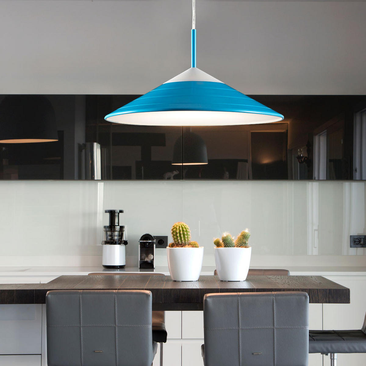 LED HÄNGELEUCHTE Kunststoff Blau - Blau, Kunststoff (32/32/150cm)