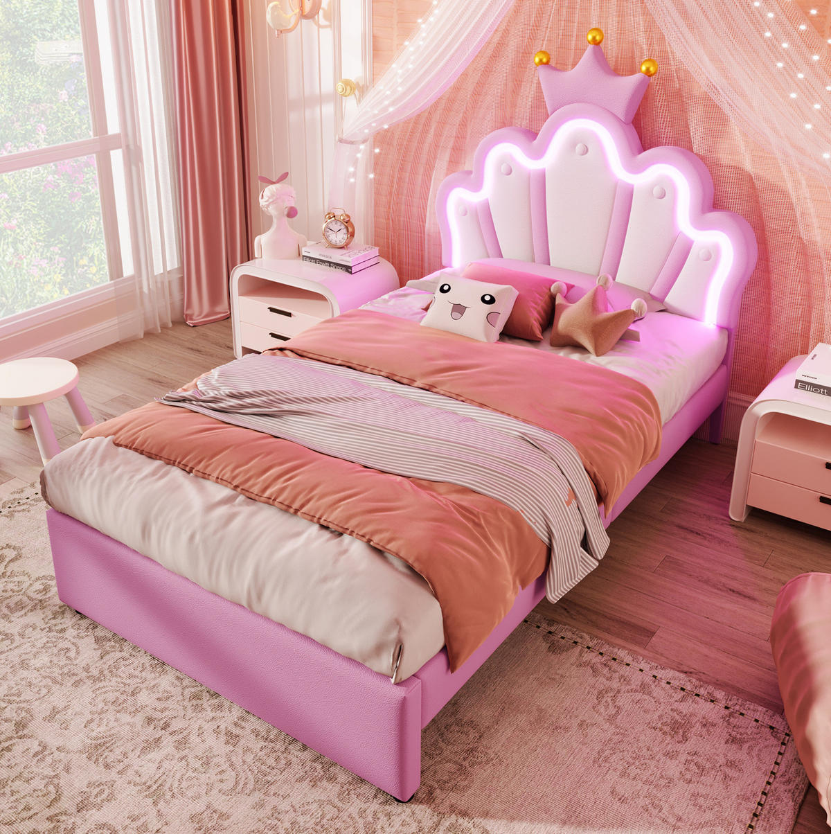 POLSTERBETT mit 2 Schubladen 90x200 cm PU Pink - Pink, Holz (90/200cm) - Meubliv