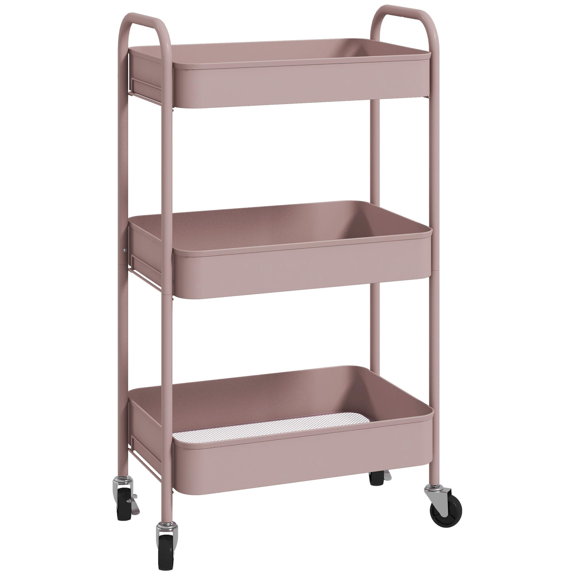 SERVIERWAGEN Rollwagen mit 3 Etagen, für Küche, Wohnzimmer, Stahl, Rosa - Rosa, Metall (30.6/79/45cm) - HOMCOM
