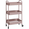 SERVIERWAGEN Rollwagen mit 3 Etagen, für Küche, Wohnzimmer, Stahl, Rosa - Rosa, Metall (30.6/79/45cm) - HOMCOM