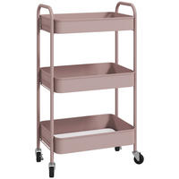 SERVIERWAGEN Rollwagen mit 3 Etagen, für Küche, Wohnzimmer, Stahl, Rosa - Rosa, Metall (30.6/79/45cm) - HOMCOM