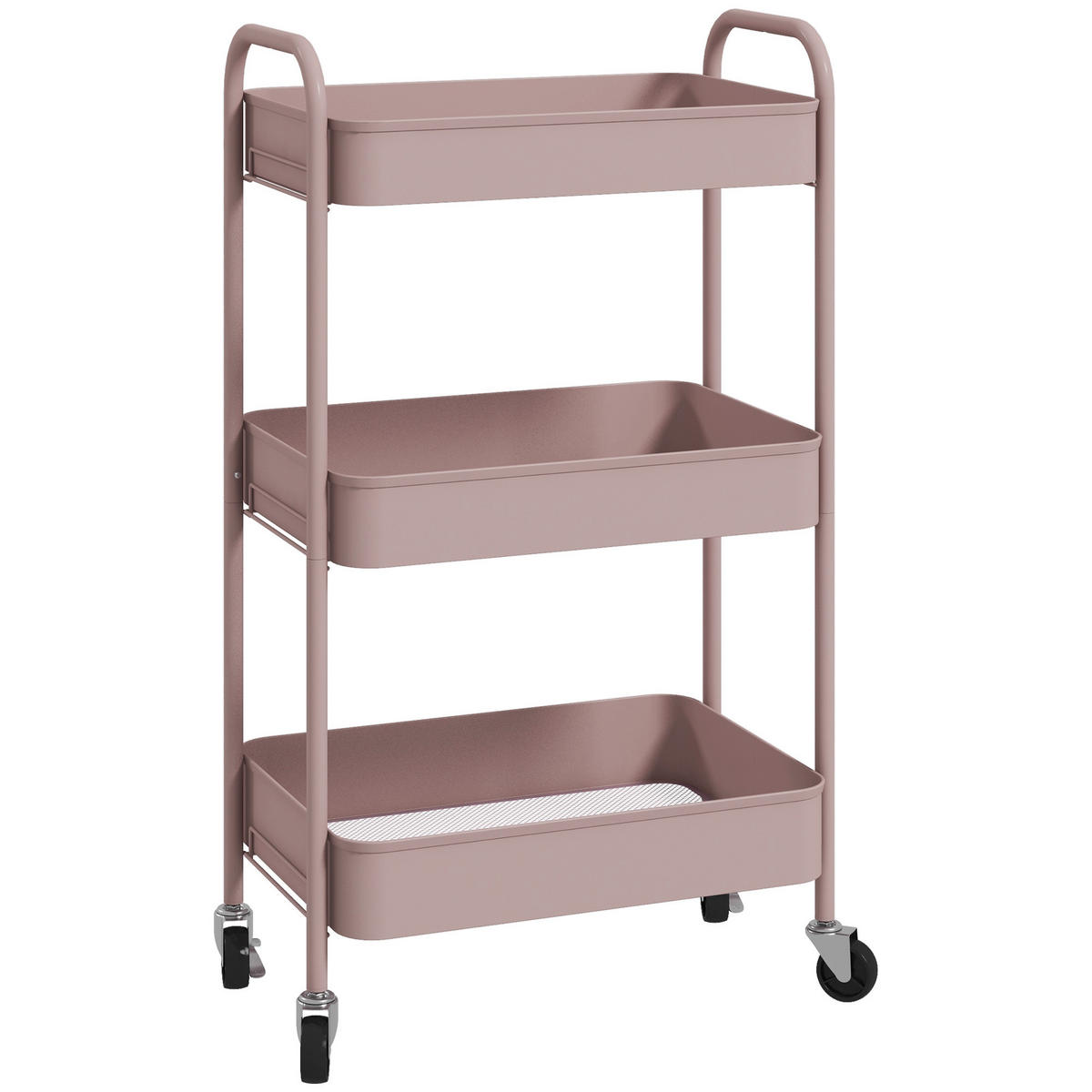 SERVIERWAGEN Rollwagen mit 3 Etagen, für Küche, Wohnzimmer, Stahl, Rosa - Rosa, Metall (30.6/79/45cm) - HOMCOM