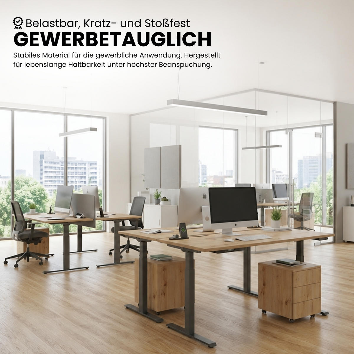 SCHREIBTISCH elektrisch 80/180/74 cm in Eichefarben/Graphitfarben - Eichefarben/Graphitfarben, Holzwerkstoff (80/180/74cm) - bümö